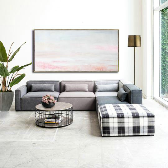 Handmade Large Painting,Large Panoramic Abstract Landscape Art On Canvas,Hand Painted Acrylic Painting,Grey,Pink,White.etc